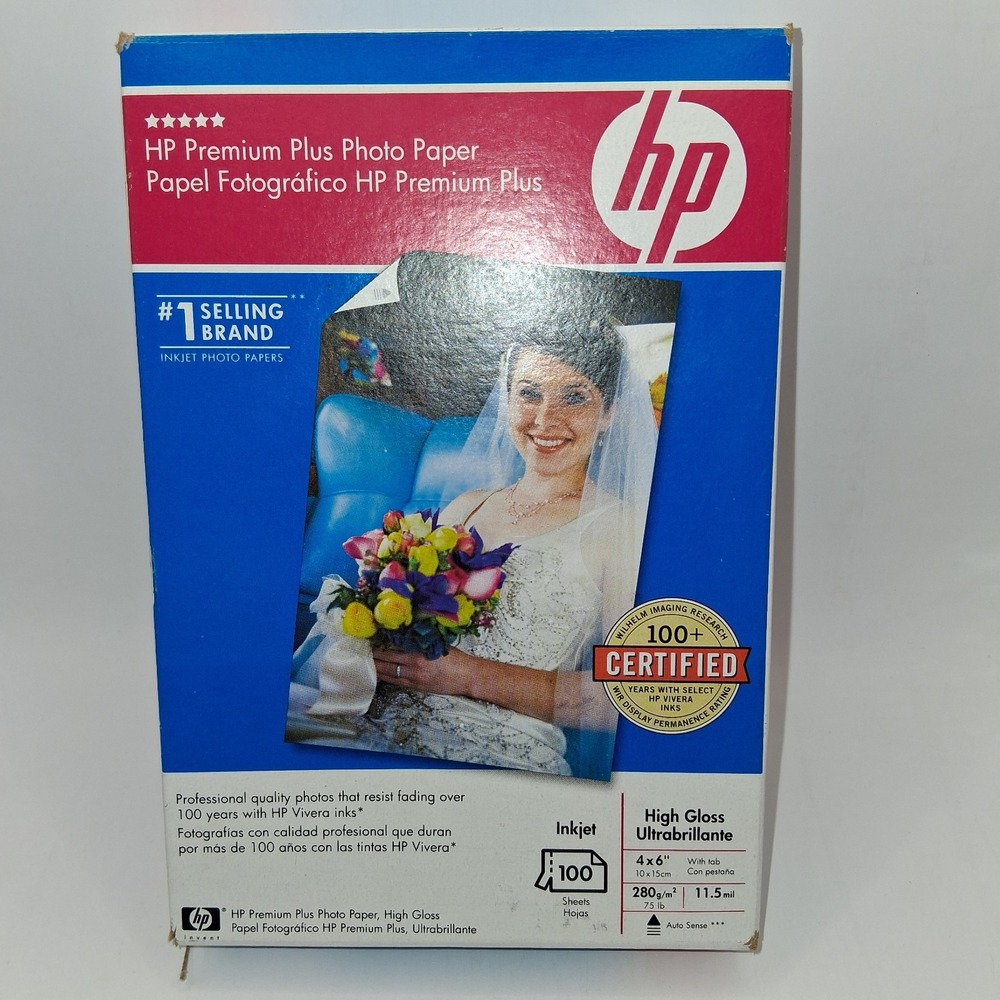 HP Premium Plus Inkjet Photo Paper 4x6" High Gloss 11 1/2 mil 100 Sheets